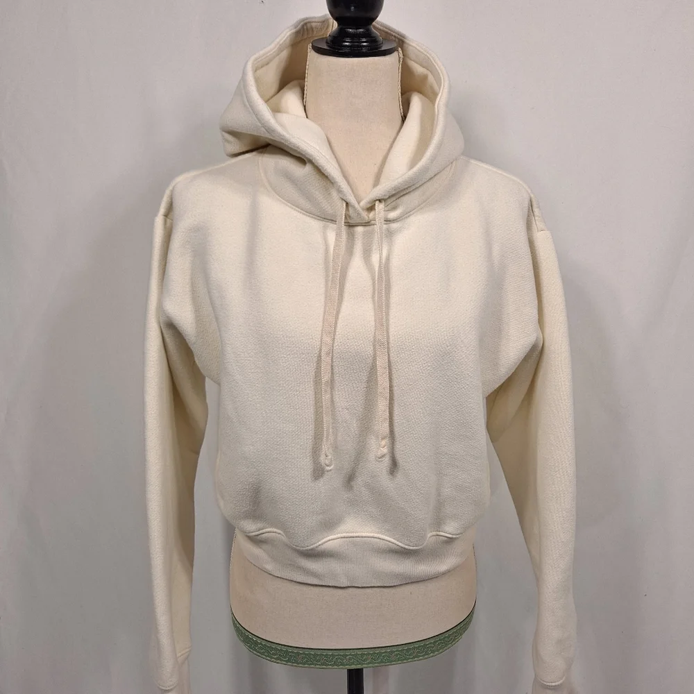 J. Crew Ivory Heritage Fleece Cropped Hoodie